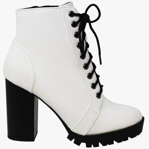 Womens Lace Up Block Heel Ankle Boot - 8